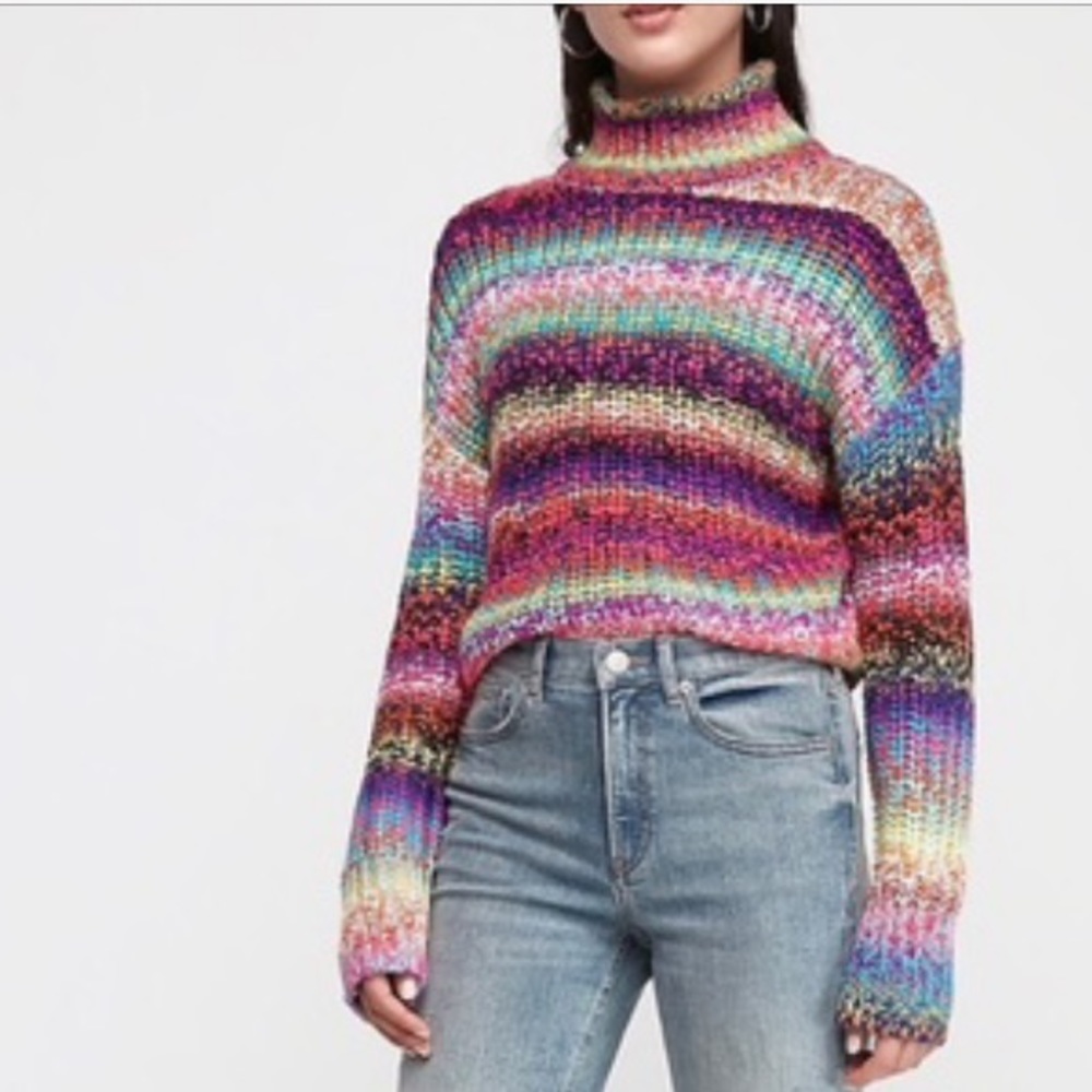 Express Rainbow Knit Mock Neck Sweater Size XS